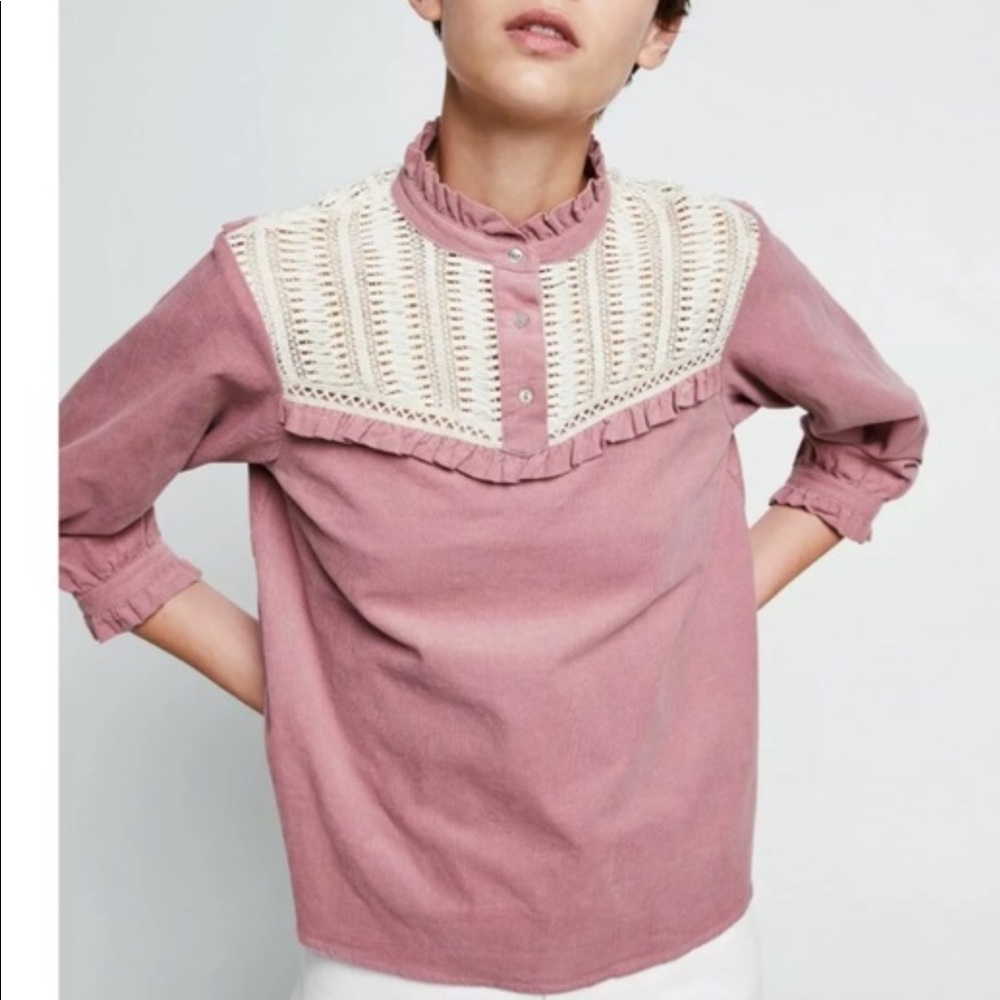 New  Zara Basic corduroy crochet trim boxy…